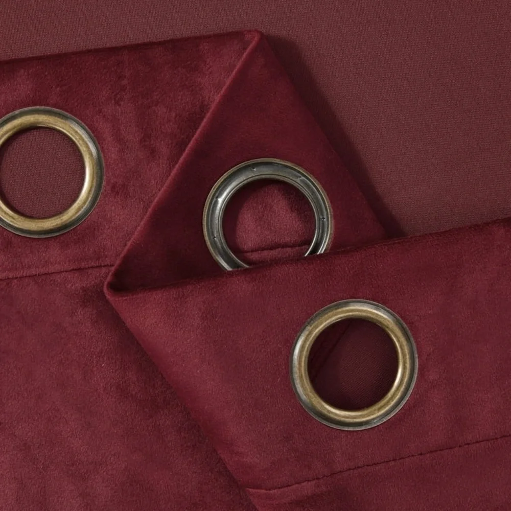 Luxury Red Velvet Room Darkening Curtains Metal Grommet Window Panels 52x96”